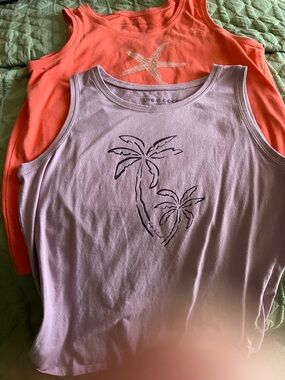 Life Is Good Lavender and Orange Graphic Tank Pair
